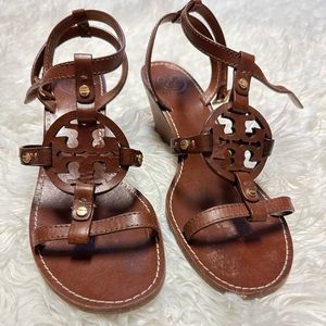 Tory Burch Brown Gold Leather Sandals